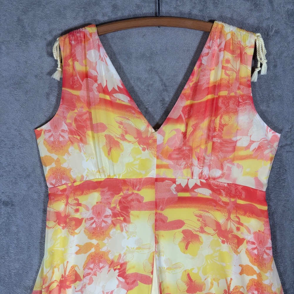 Lane Bryant Womens 18 Floral Handkerchief Hem Maxi Dress Orange Yellow Tassels - Picture 5 of 15